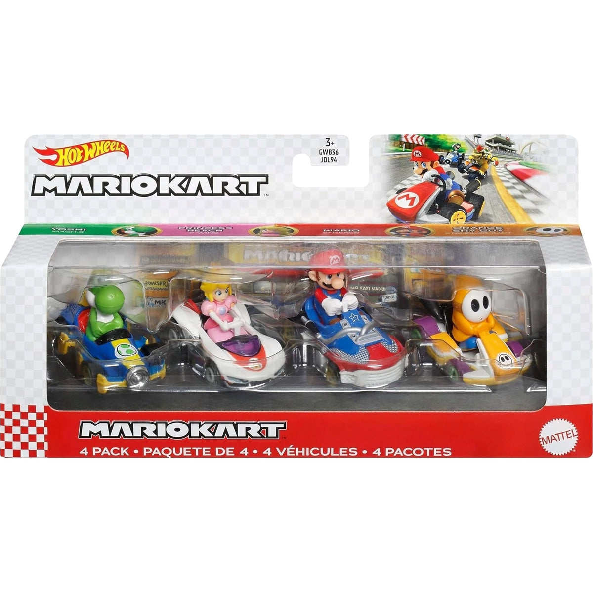 Hot Wheels Mario Kart Set of 4 Die-Cast Toy Vehicles (New)
