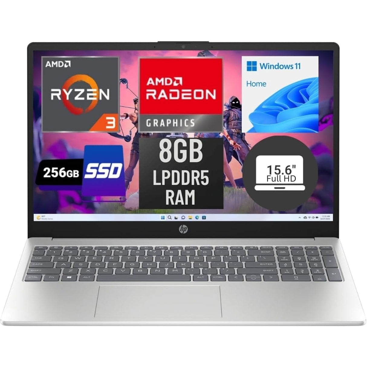HP 15-FC0013OD 15.6" 20GB 512GB SSD AMD Ryzen™ 3 3250U 2.4GHz WIN11P, Natural Silver (Refurbished - Fair)