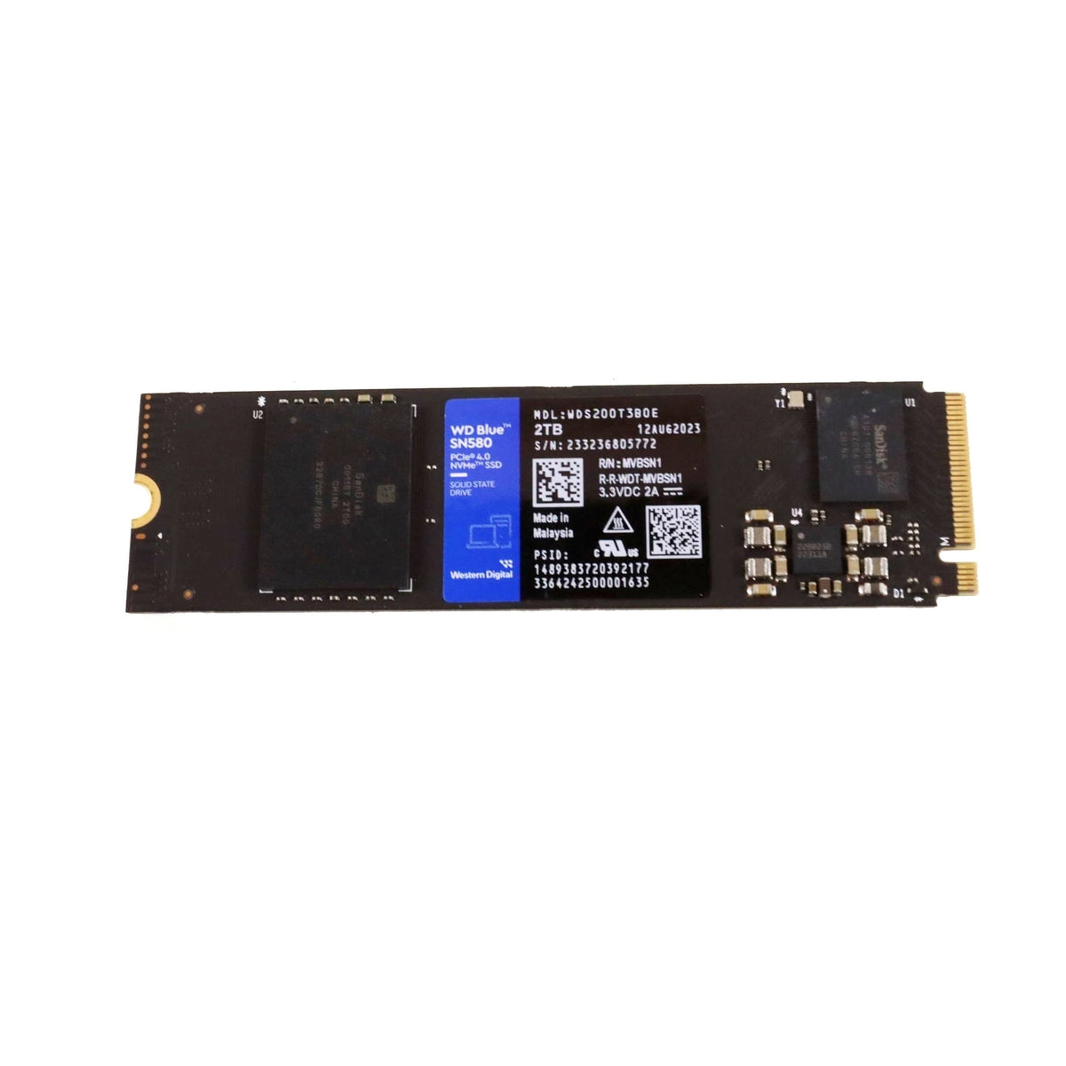 Western Digital WD Blue SN580 2TB M.2 PCIe 4.0 NVMe Internal Solid State Drive (WDS200T3B0E) (Refurbished - Excellent)