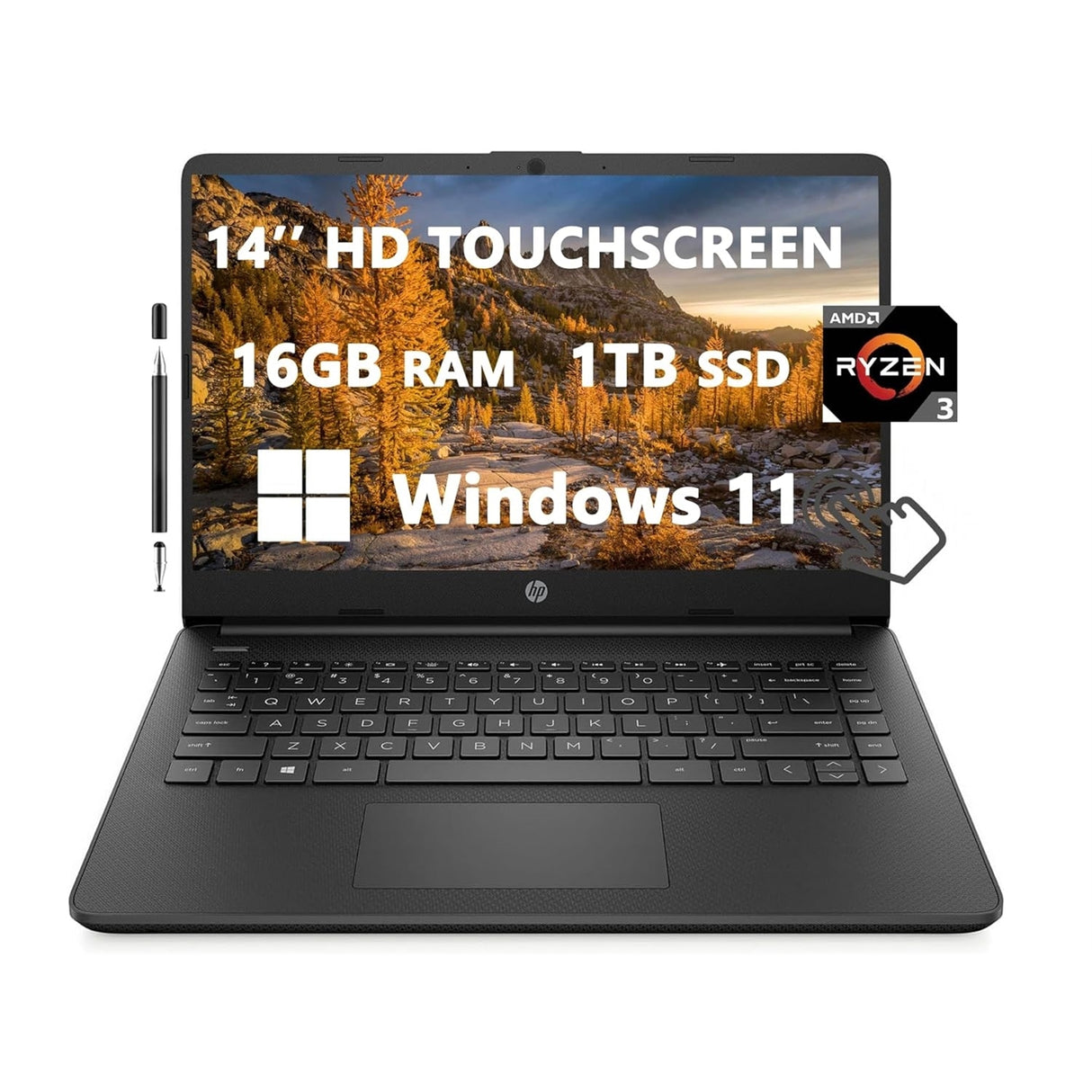 HP 14-FQ1003CL 14" Touch 16GB 512GB SSD AMD Ryzen™ 3 5300U 3.8GHz WIN11H, Black (Refurbished - Very Good)