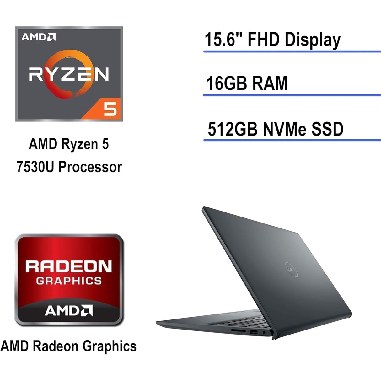Dell Inspiron 15 3535 15.6" 16GB 1TB SSD AMD Ryzen™ 7 7730U 2.0GHz WIN11H, Black (Refurbished - Fair)