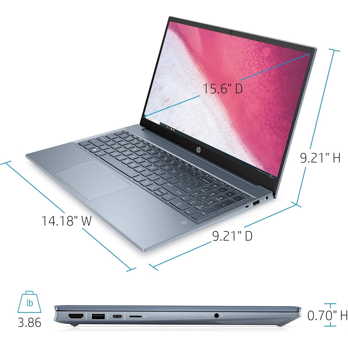 HP Pavilion 15-EH1052WM 15.6" 8GB 512GB SSD AMD Ryzen™ 5 5500U 2.10GHz WIN11H, Fog Blue (Refurbished - Excellent)