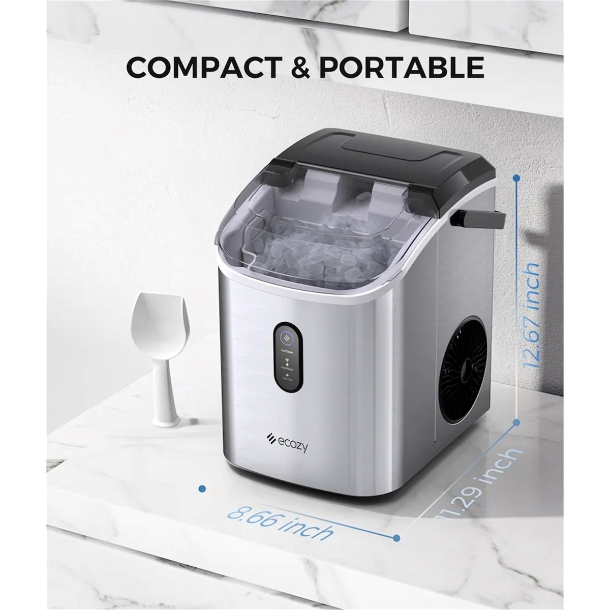 Ecozy EZN280BS 33-Lb. Smart Countertop Nugget Ice Maker, Stainless Steel (New)