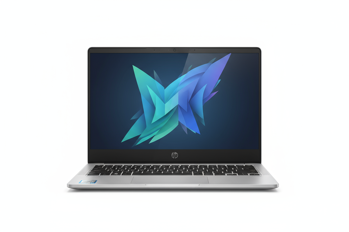 HP CHROMEBOOK PRO C640 G2 I5-1145G7 2.60GHZ white background, Laptop facing directly forward with wallpaper, fits 1080 x1080 px