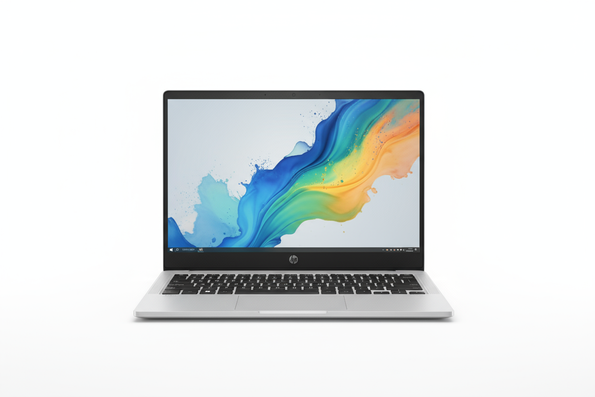 HP ELITE C640 G3 CHROMEBOOK I5-1235U white background, Laptop facing directly forwardwith wallpaper, fits 1080 x1080 px