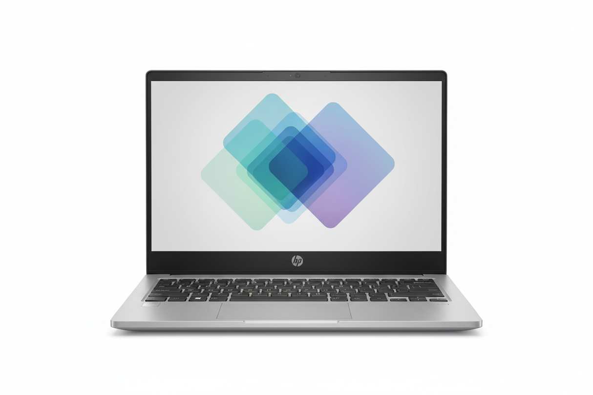 HP ELITEBOOK 845 G8 NOTEBOOK PC RYZEN white background, Laptop facing directly forward with wallpaper, fits 1080 x1080 px