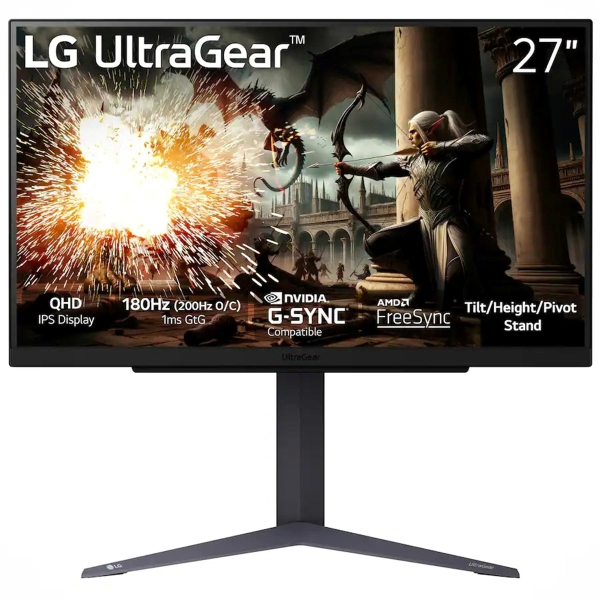 LG 27GS75Q 27" QHD (2560x1440) 180Hz 1ms IPS G-Sync Monitor, Black (Refurbished - Excellent)