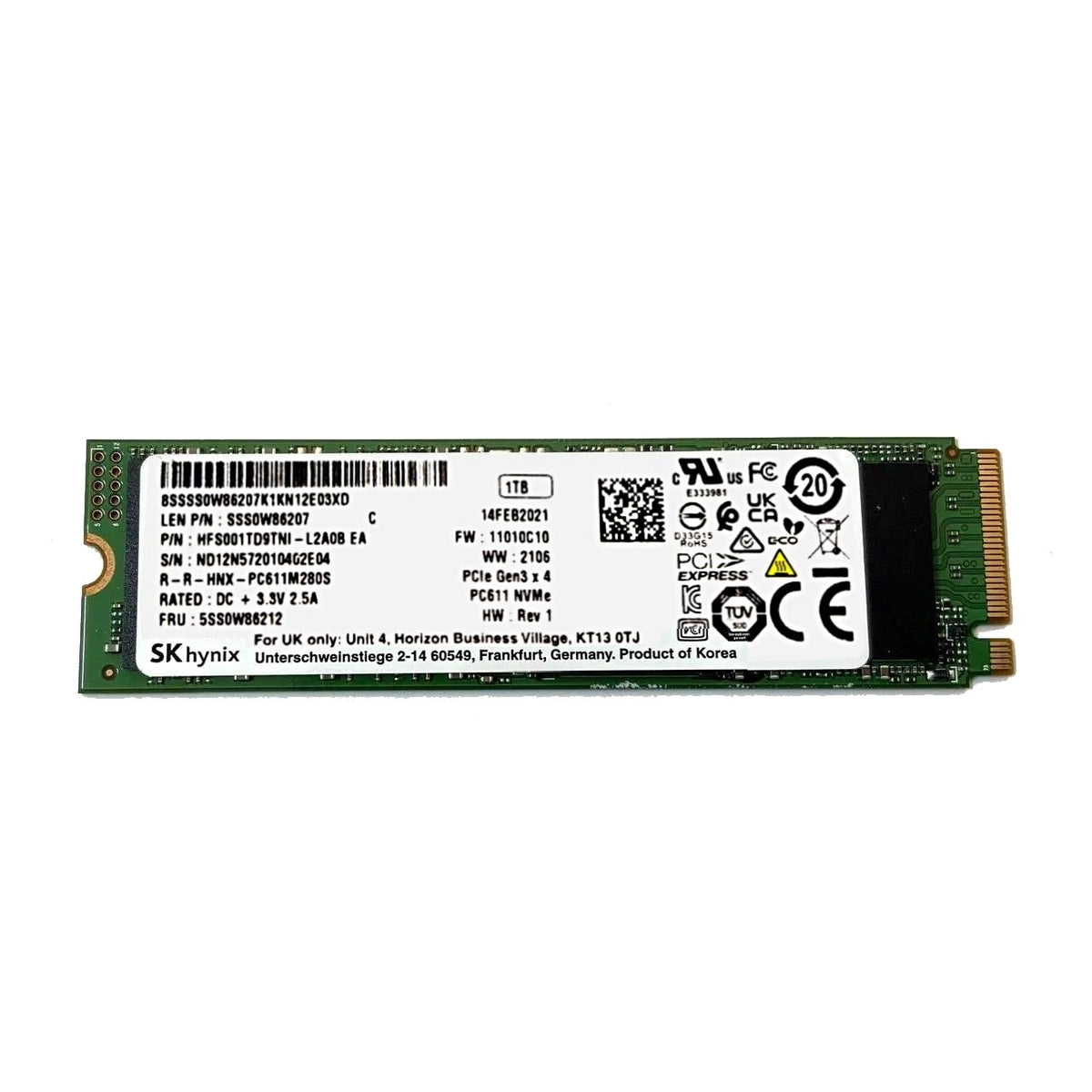 SK Hynix PC801 1TB M.2 PCIe 4.0 NVMe Internal Solid State Drive (HFS001TD9TNI-L2A0B EA) (Refurbished - Excellent)