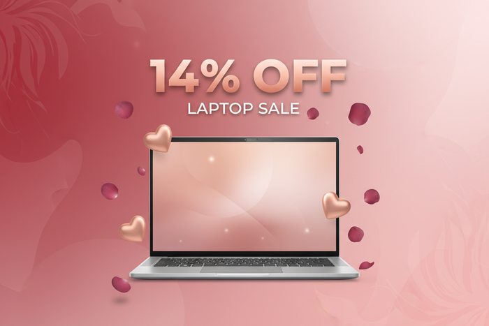 14% off laptops - valentines sale - the only text should be 14% off - valentines theme woth dell laptop in it