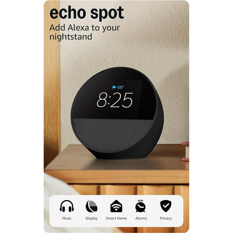 Amazon - Echo Spot (2024 release), Smart alarm clock with vibrant sound and Alexa - Black (Refurbished - Excellent)