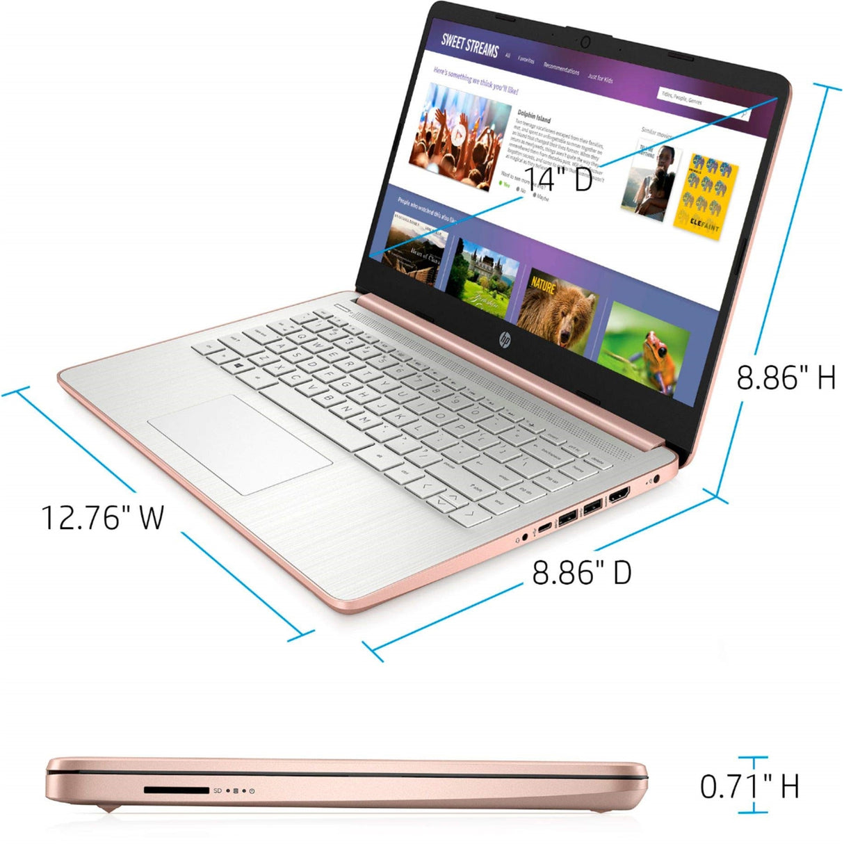 HP 14-CF0000 14" 16GB 512GB SSD Core™ i3-8130U 2.2GHz WIN11H, Pale Gold (Refurbished - Fair)