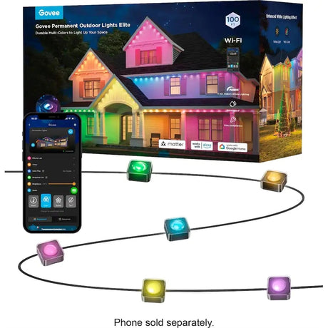 Govee - Wi-Fi RGBIC Outdoor Permanent String Lights 100ft - Black (New)