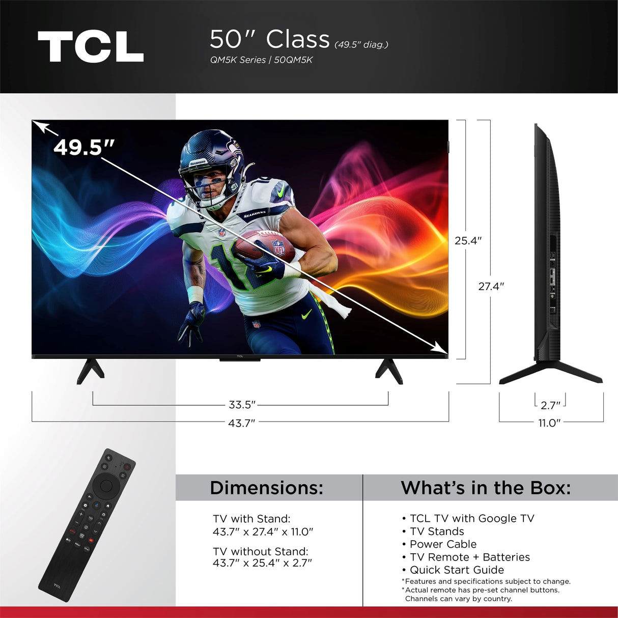 TCL - 50" Class QM5K Series 4K UHD HDR QD-Mini LED Smart TV with Google TV (2025) (Refurbished - Excellent)
