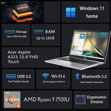 Acer Aspire A315-24P 15.6" 8GB 128GB SSD AMD Ryzen™ 3 7320U 2.8GHz WIN11H, Pure Silver (Refurbished - Very Good)