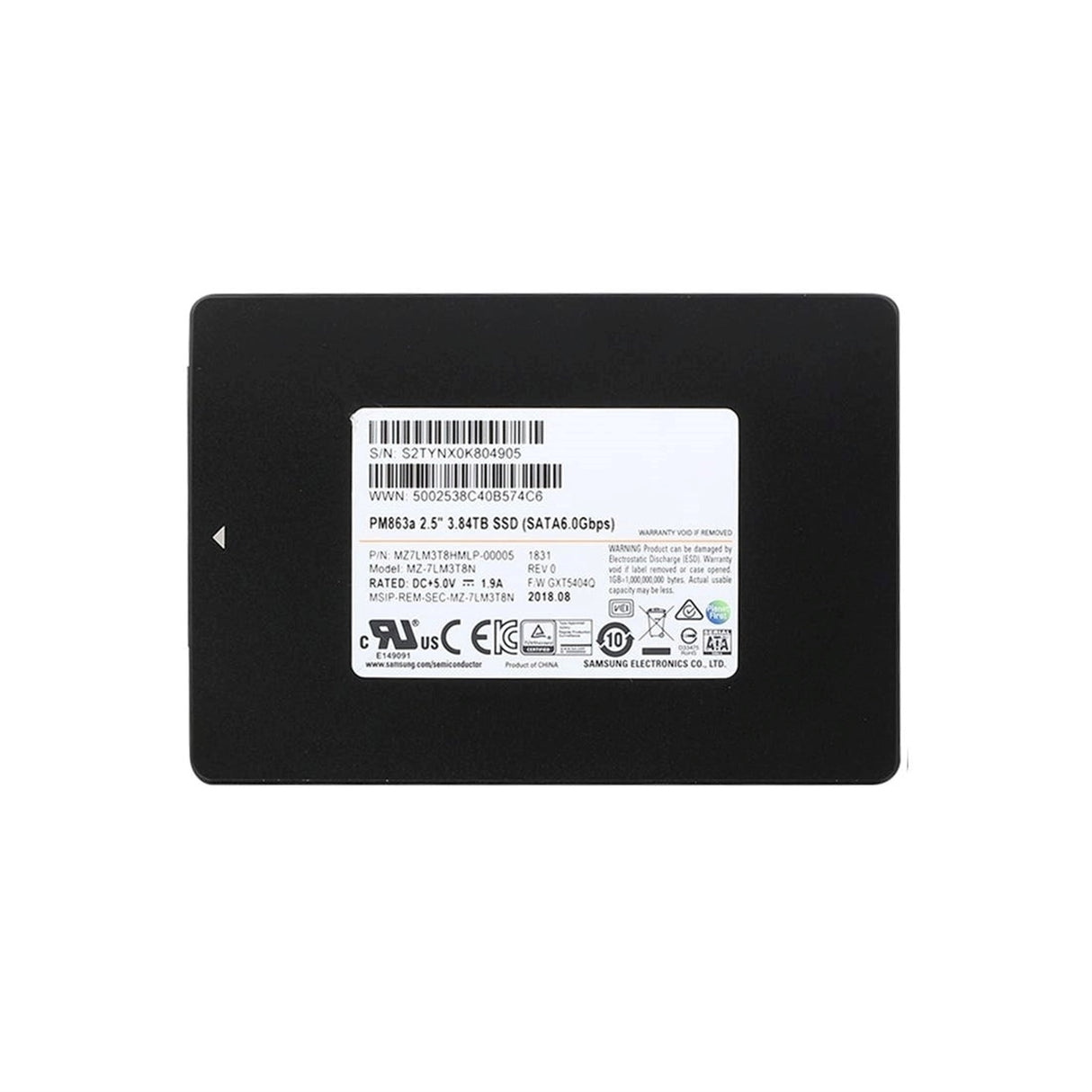 Samsung PM863a MZ-7LM3T8N 2.5" 3.8TB SATA Solid State Drive (SSD), Black (Refurbished - Very Good)
