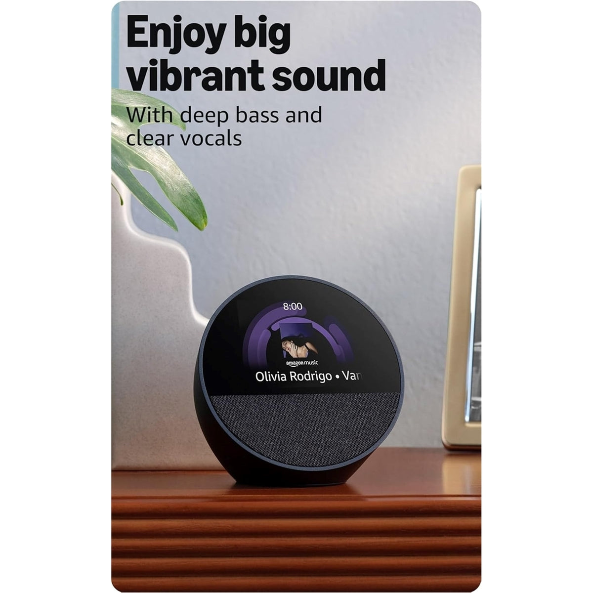 Amazon - Echo Spot (2024 release), Smart alarm clock with vibrant sound and Alexa - Black (Refurbished - Excellent)