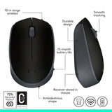Logitech - M170 Wireless Compact Optical Ambidextrous Mouse - Wireless - Black (New)