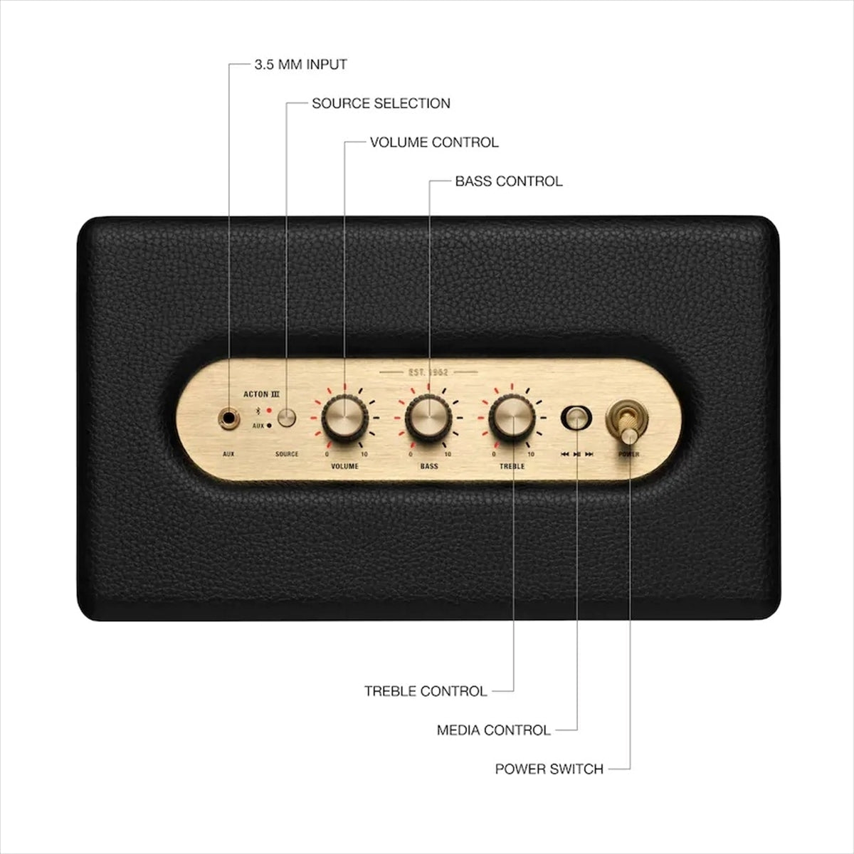 Marshall - Acton III Bluetooth Home Speaker with Bass - Treble - Volume Controls and 3.5 mm Auxiliar (New)